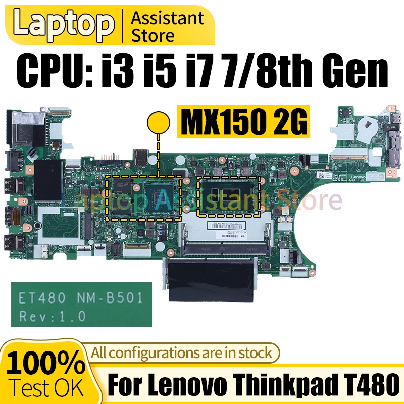 

For Lenovo Thinkpad T480 Laptop Mainboard NM-B501 01YR342 01YR324 i3 i5 i7 7/8th Gen Notebook Motherboard