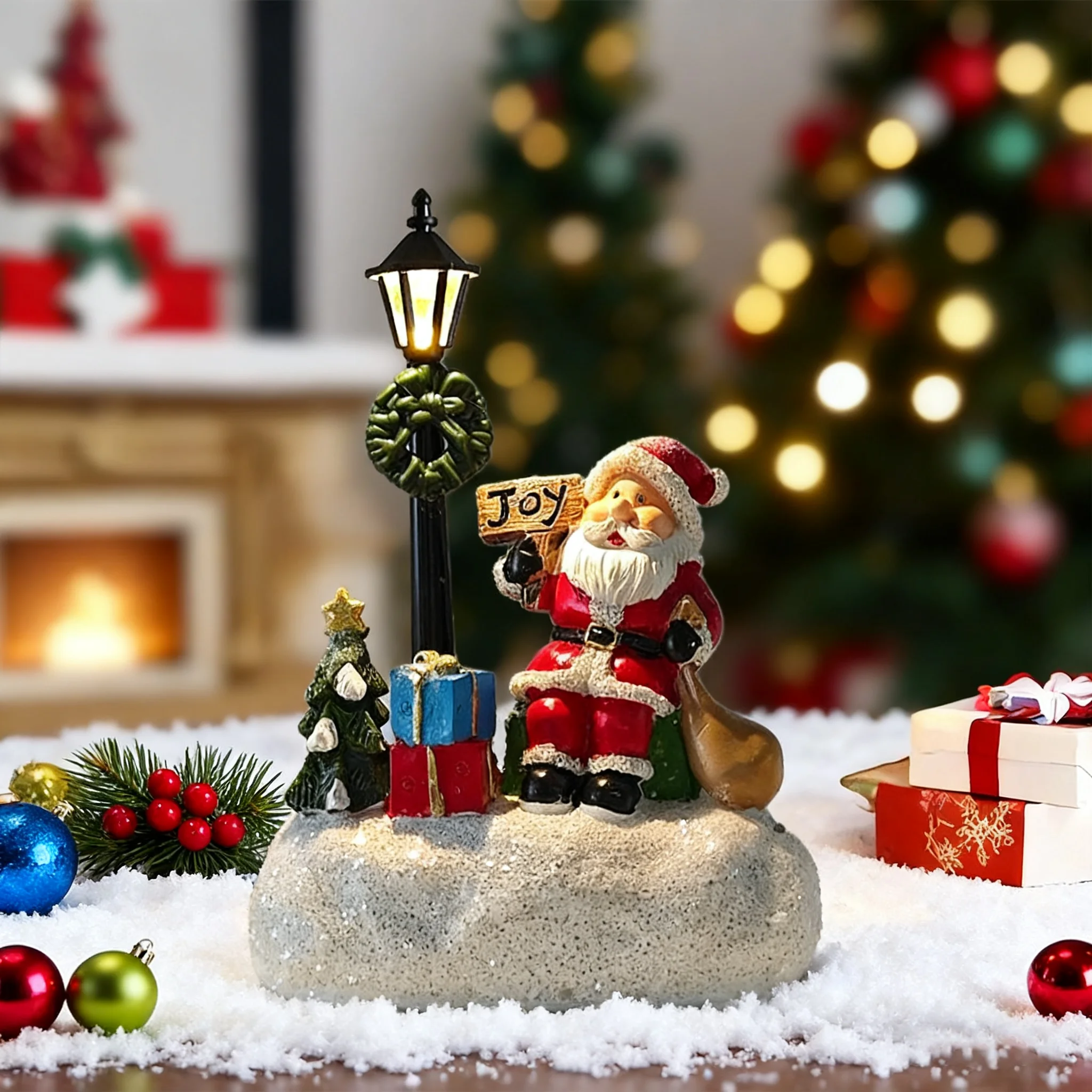 Christmas snowman/Santa/reindeer statue with LED lights, Christmas decorations, suitable for home winter fireplace decoration