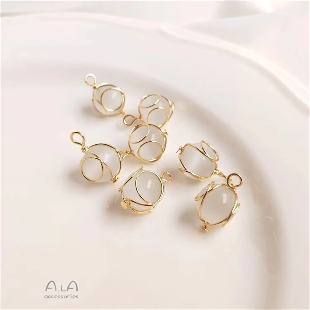 

14K Gold Copper Wire Winding Cat's Eye Stone Bead Pendant Diy Handmade Jewelry Pendant Earrings Ear Pendant Accessories