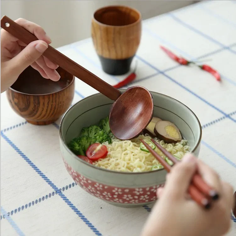 Japanese Spoon Long-Handled Soup Bamboo Spoon Cooking Wooden Lamian Noodles Spoon Hot Pot Strainer Household Kitchen Accessories