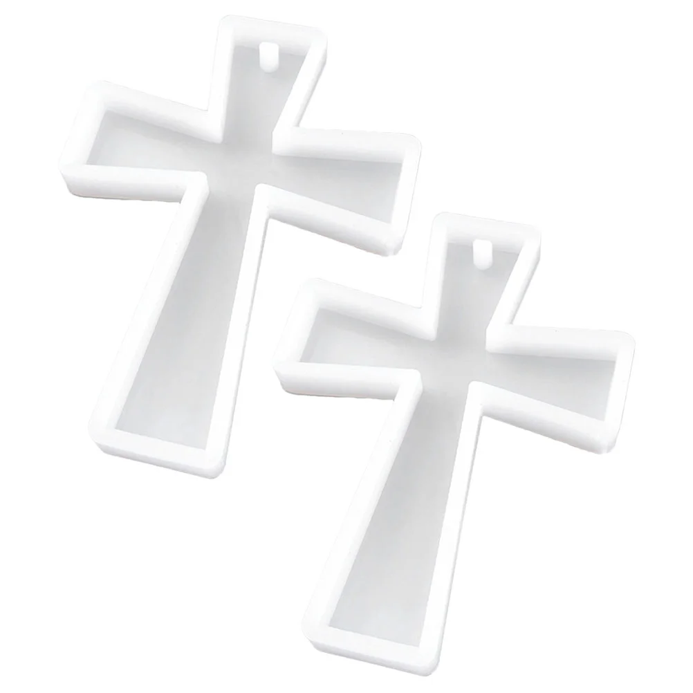 

2 Pcs Crystal Epoxy Mold Keychains DIY Cross Silicone Decor Pendant Crafts Silica Gel Casting for