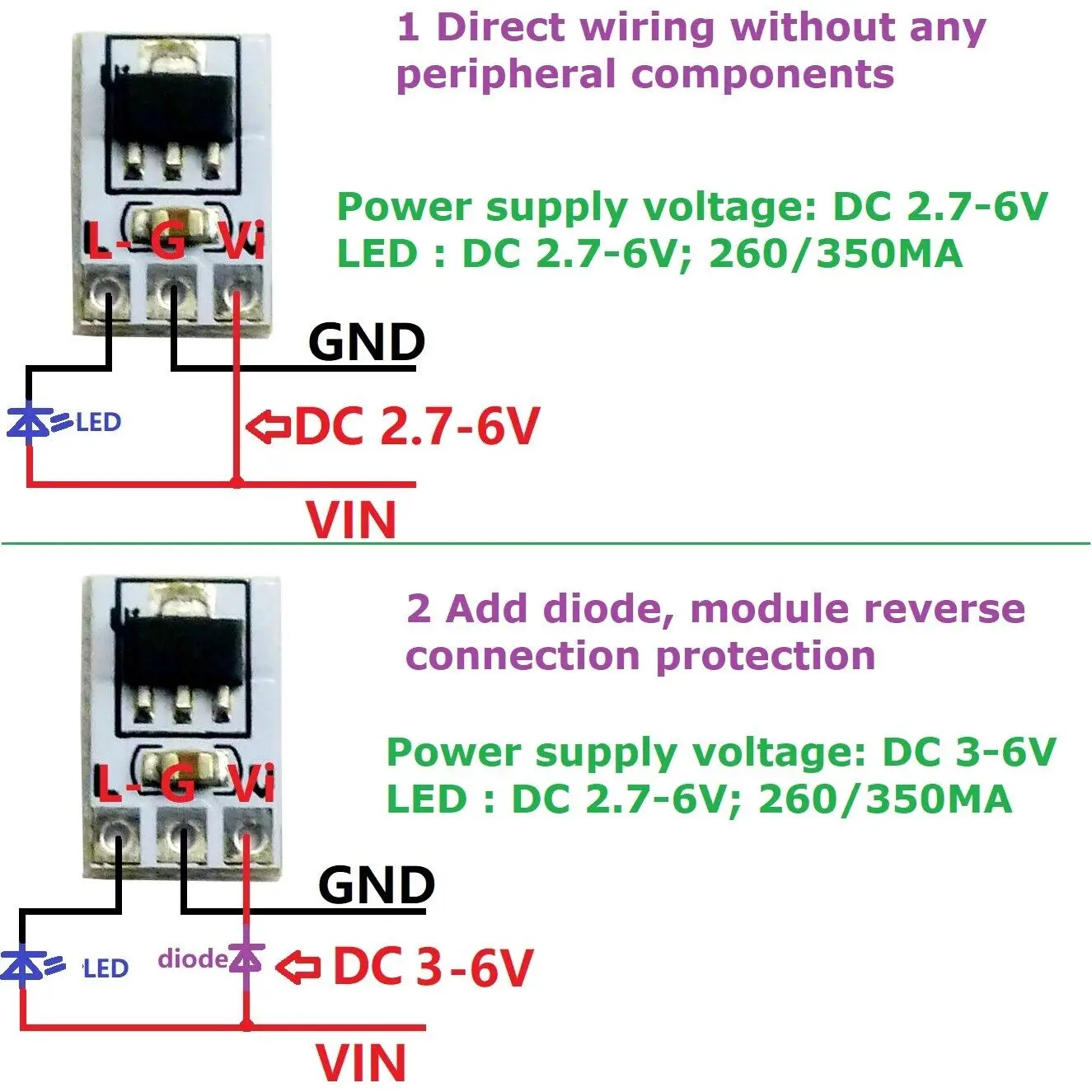 2.7-6.0V 350mA Constant Sink Current Low Dropout Voltage LED Driver LDO Zener