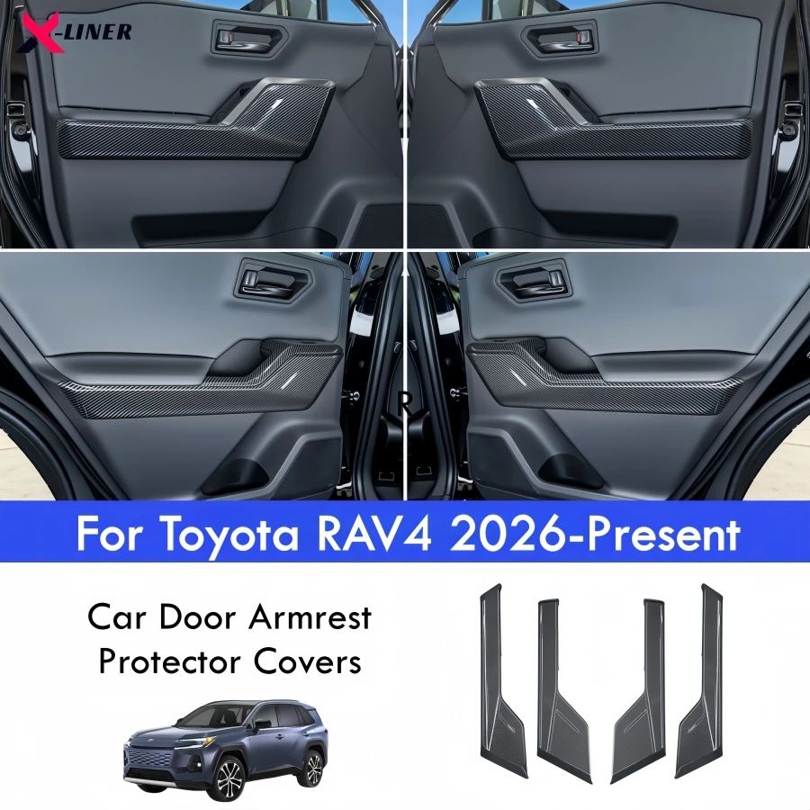 

4PCS Car Door Armrest Protector Covers For Toyota RAV4 2026 Carbonfiber Color ABS Door Inside Handle Panel Cover Rav4 Decoration