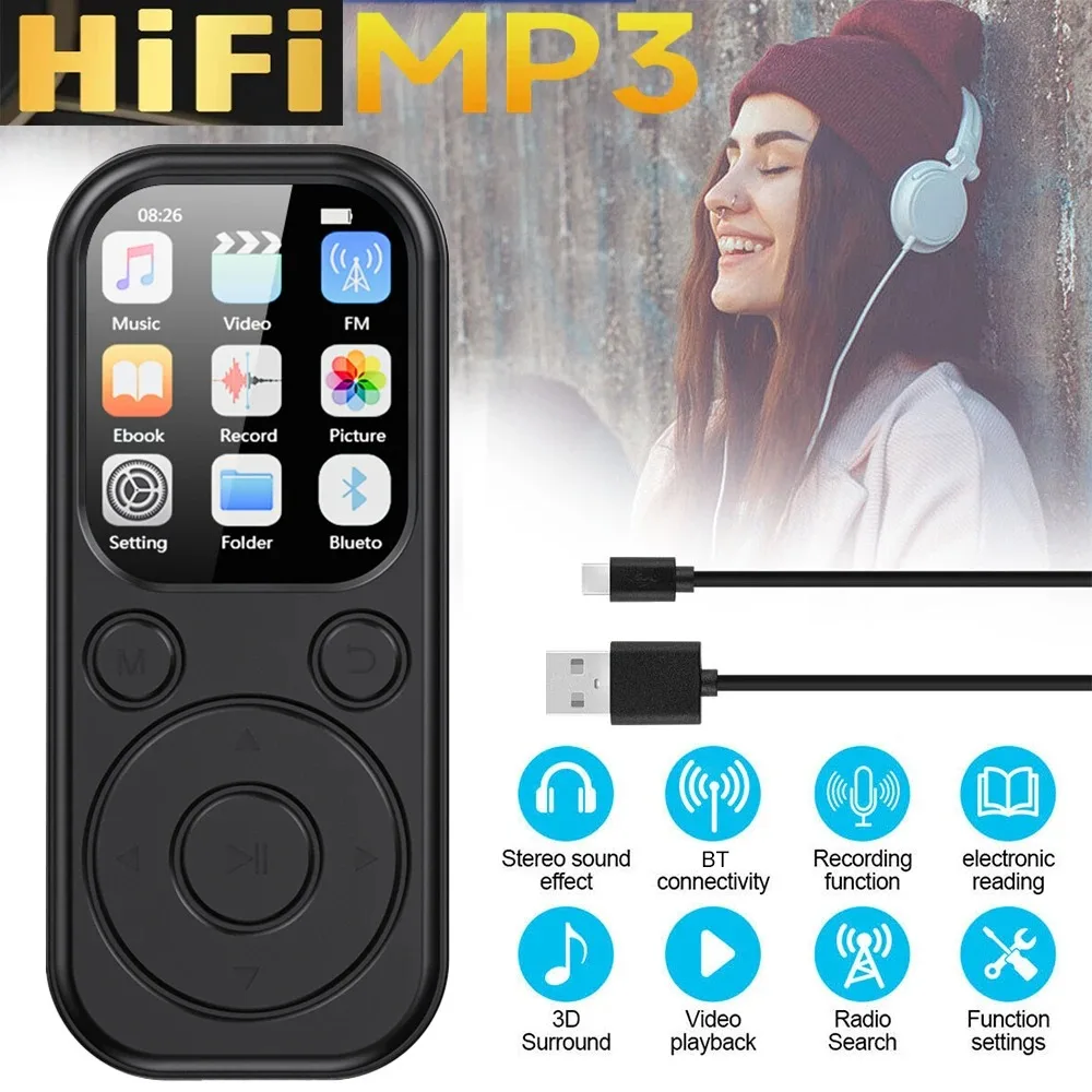 

1.8 InchPortable MP3 Player Type-C Bluetooth5.4 Compatible Touch Keys Music Stereo With HiFi Speaker FM Radio Recording E-Book
