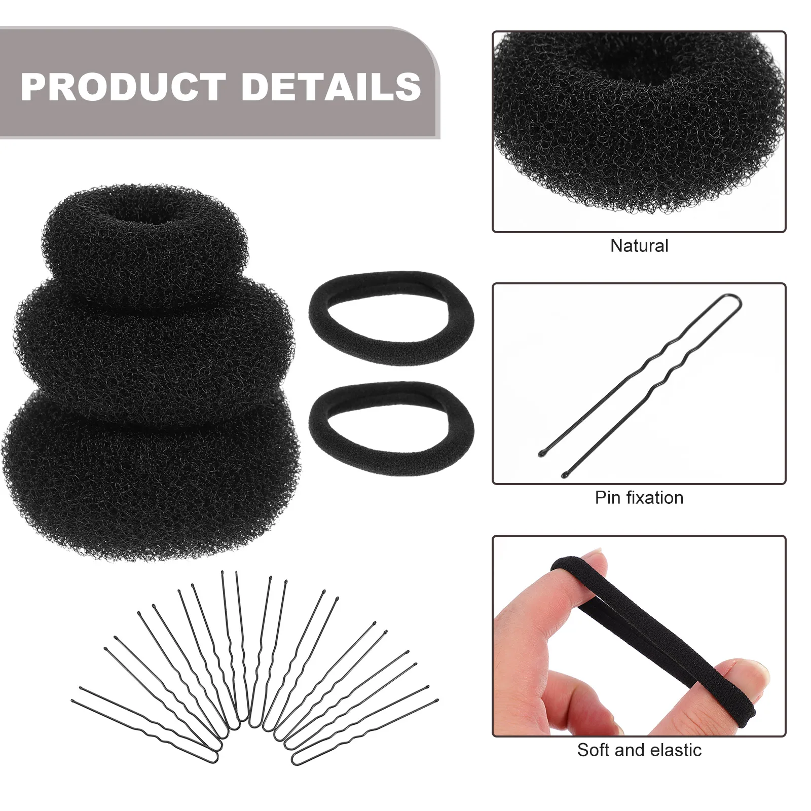 

2 set Bun Maker Set Black Resin Hair Donut Tools Styling Kit Volume Chignon Creator Fast Hairstyle Fixer Elegant