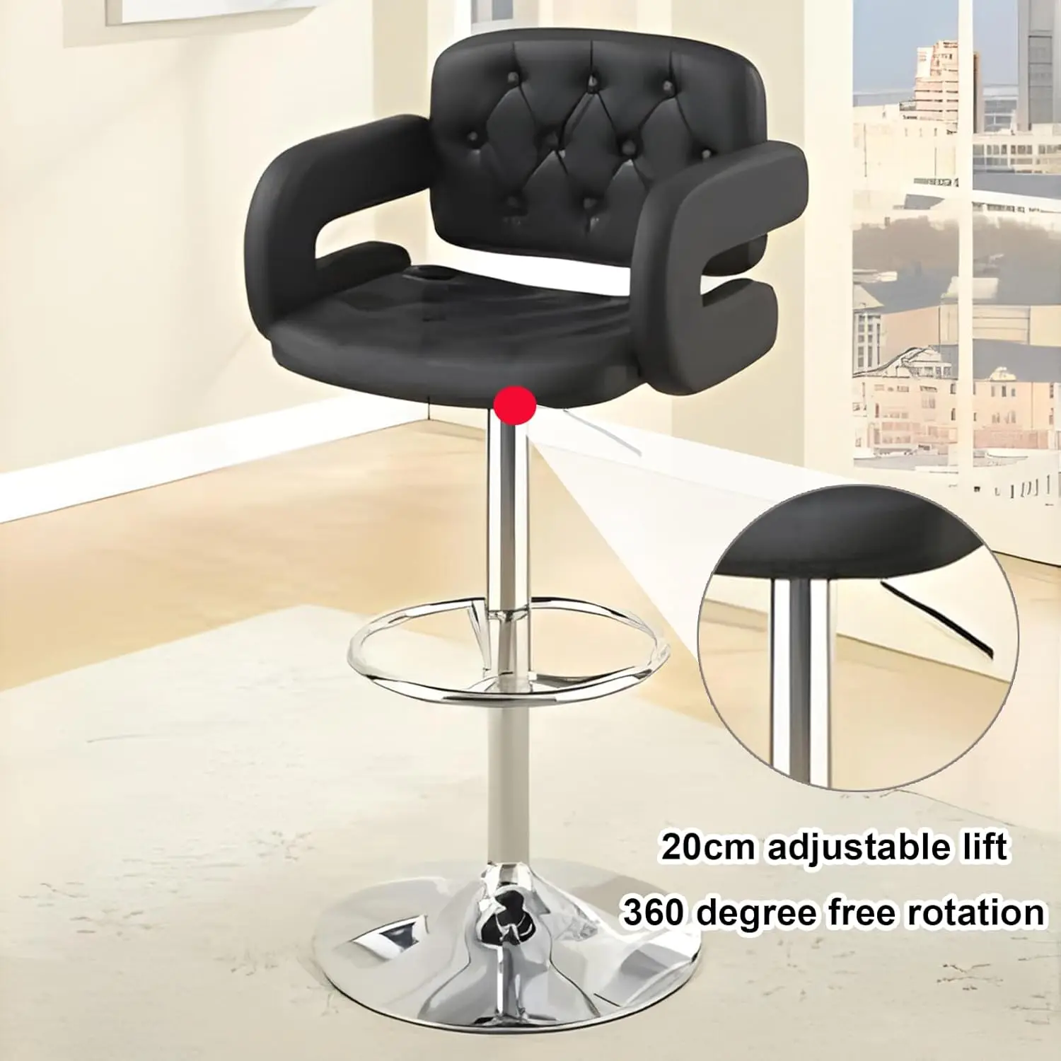 Adjustable Swivel Bar Stools, Pu Leather Bar Chairs, Kitchen Island Stools With High Backrest, Stainless Steel Frame, Counter