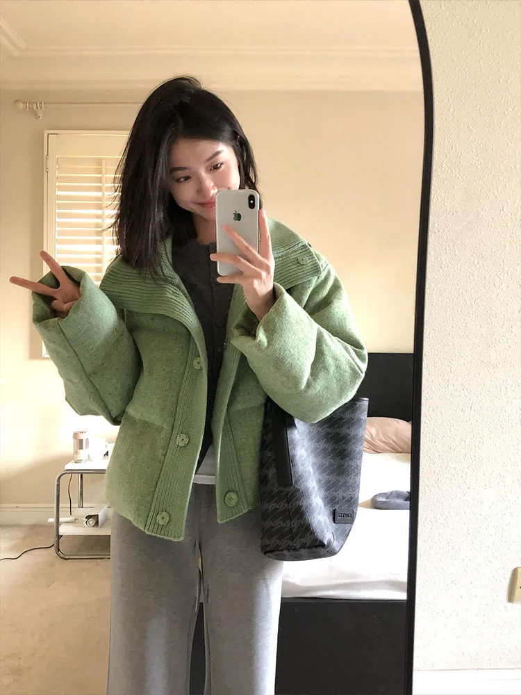 Kurtka puchowa damska w stylu koreańskim, płaszcz typu chleb, zimowa kolekcja 2025, nowość, mały rozmiar, prosty krój, do pracy, elegancka.