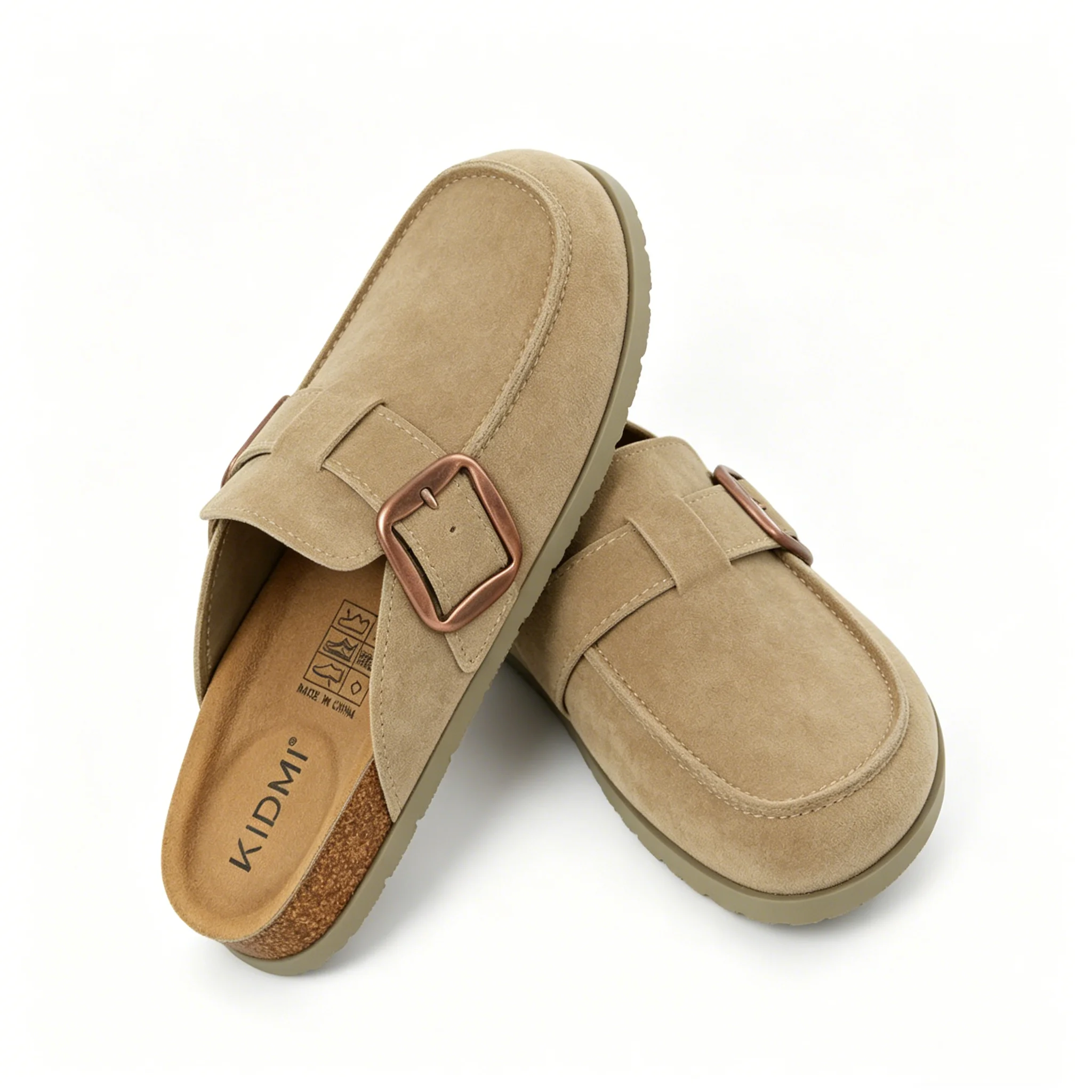 Litfun Genuine Suede Clogs For Women Slip On Slippers Cork Footbed Leather Mules With Comfort Memory Foam and Adjustable Buckle