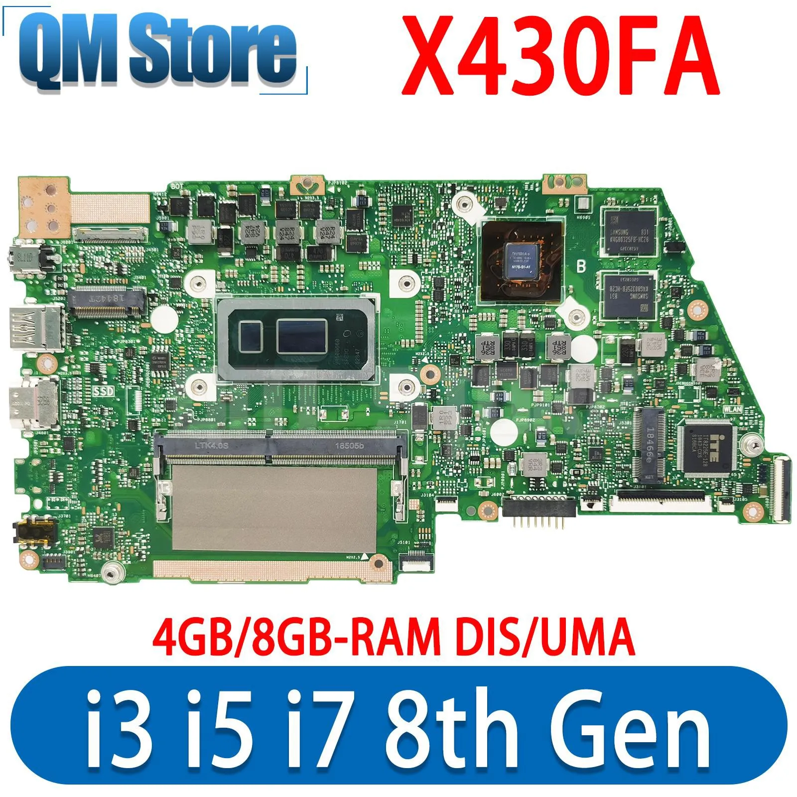 

QM X430FA Laptop Motherboard For ASUS VIVOBOOK X430F X430 S4300F A430 S4300FN Mainboard CPU I3 I5I7 8th Gen 4GB/8GB RAM DIS/UMA