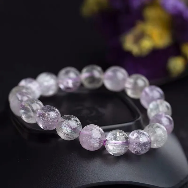 Natural Nice Purple Kunzite Round Beads Bracelet Women Bracelet Jewelry Cat Eye Kunzite AAAAA Treasure Luxury Goods