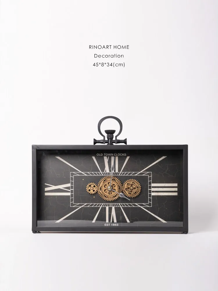 Retro table clock, artistic clock, mechanical industrial style ornament