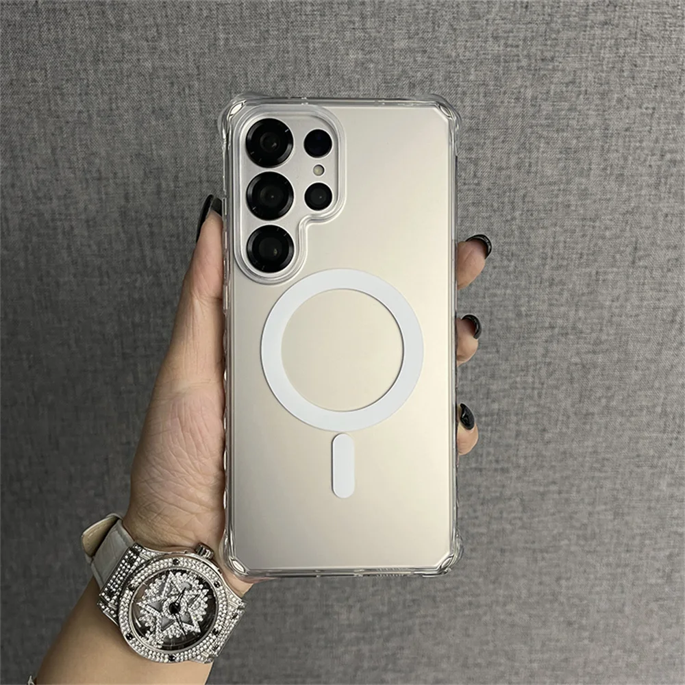 Für Magsafe Rüstung Welle Lockige Nicht-Slip Stoßstange Telefon Fall Für Samsung S24 S25 Ultra S23 Plus Luxus Drahtlose Ladung mattierte Abdeckung