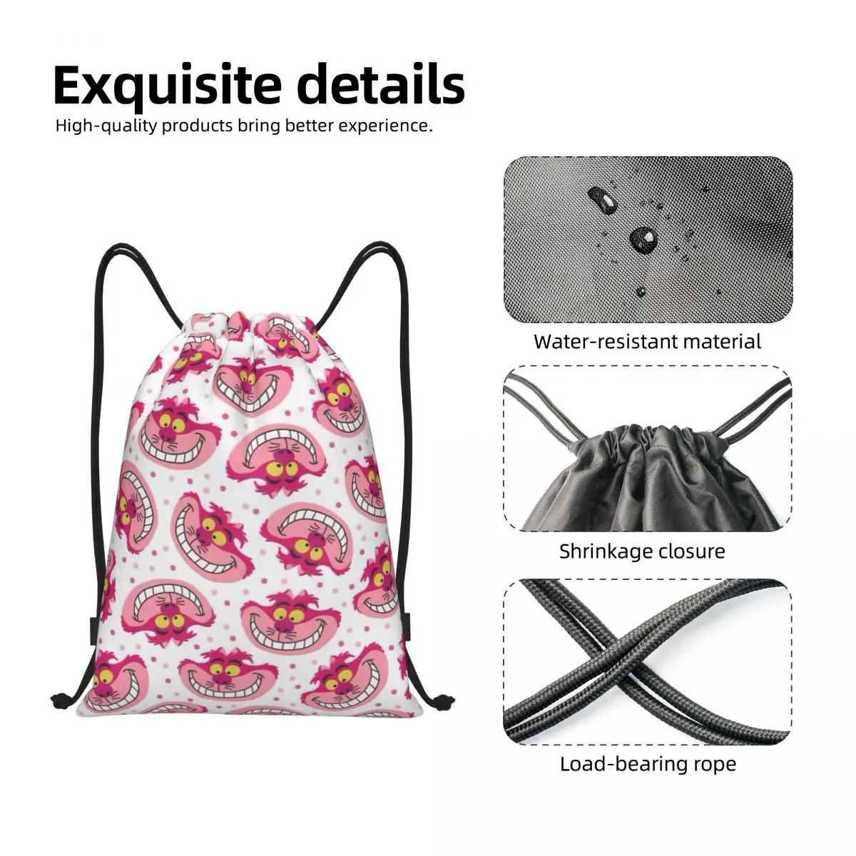 Custom Cheshire Cat Cartoon Drawstring Backpack Bags Women Men Lightweight Gym Sports Sackpack Sacks for Traveling