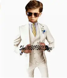 Kinder Jungen Elfenbein Blazer Weste Hosen 3 Stück Set Kinder Taufe Hochzeit Abschluss ball Anzug Baby elegantes Kleid Teenager Party Kostüm