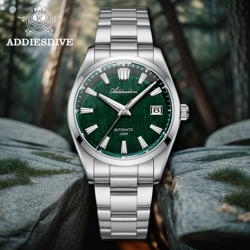 ADDIESDIVE 39mm AD2071 Automatic Mechanical Watch Sapphire Crystal 3D Bark Dial BGW9 Super Luminous 10Bar Diver Men's Watch