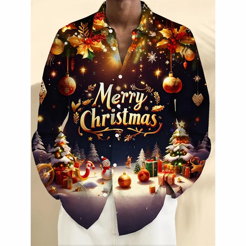Surprising Santa Claus Funny Print Christmas Button Shirt For Men Christmas New Year Party Holiday Long Sleeve Shirt New Trend