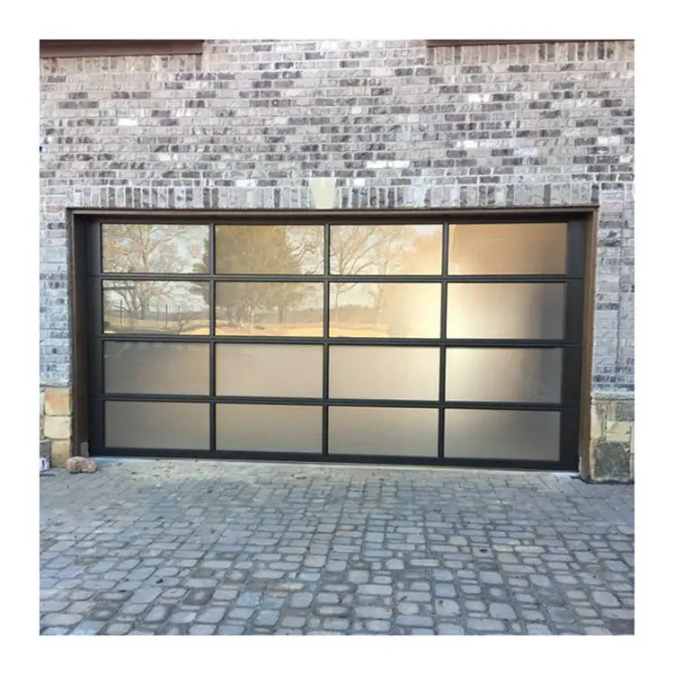 Home Use Fashionable All Weather Double Layer Tempered Glass Garage Door Aluminum Frame Sound Insulation Durable Garage Doors