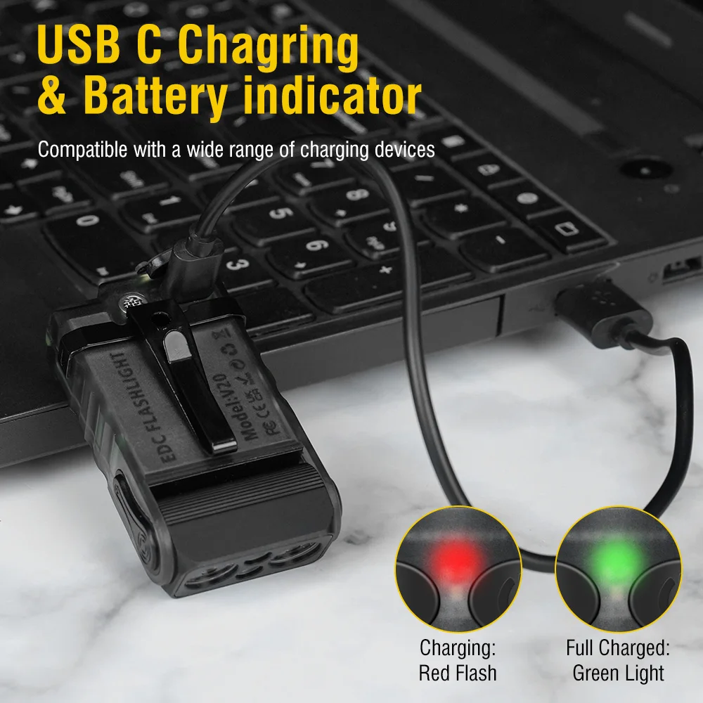 DC10 Mini torcia a LED, a batteria, multifunzione, con clip e base magnetica, 5 modalità di illuminazione ruotabili di 180°, IPX4, impermeabile, LED di tipo C, per campeggio, escursioni, emergenza DC10 Mini torcia a LED, a batteria, multifunzione, con clip e base magnetica, 5 modalità di illuminazione ruotabili di 180°, IPX4, impermeabile, LED di tipo C, per campeggio, escursioni, emergenza