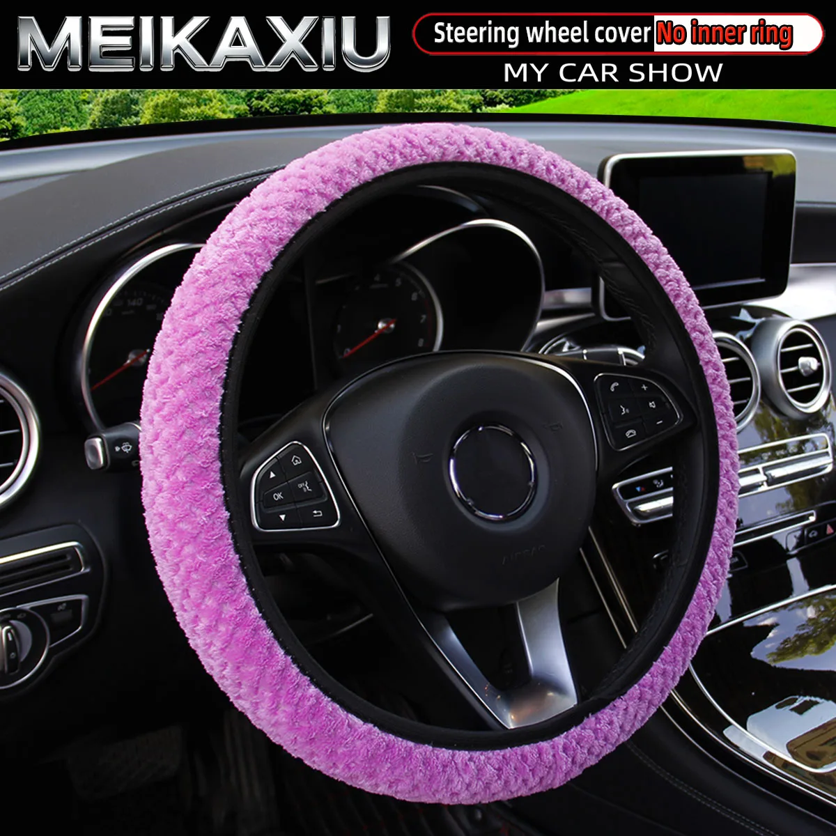 Damen-Lenkradbezug, Winter, warm, weich, Plüsch, elastisch, freier Innenring, leichtes Autozubehör, bequeme Autodekoration – Detail 6