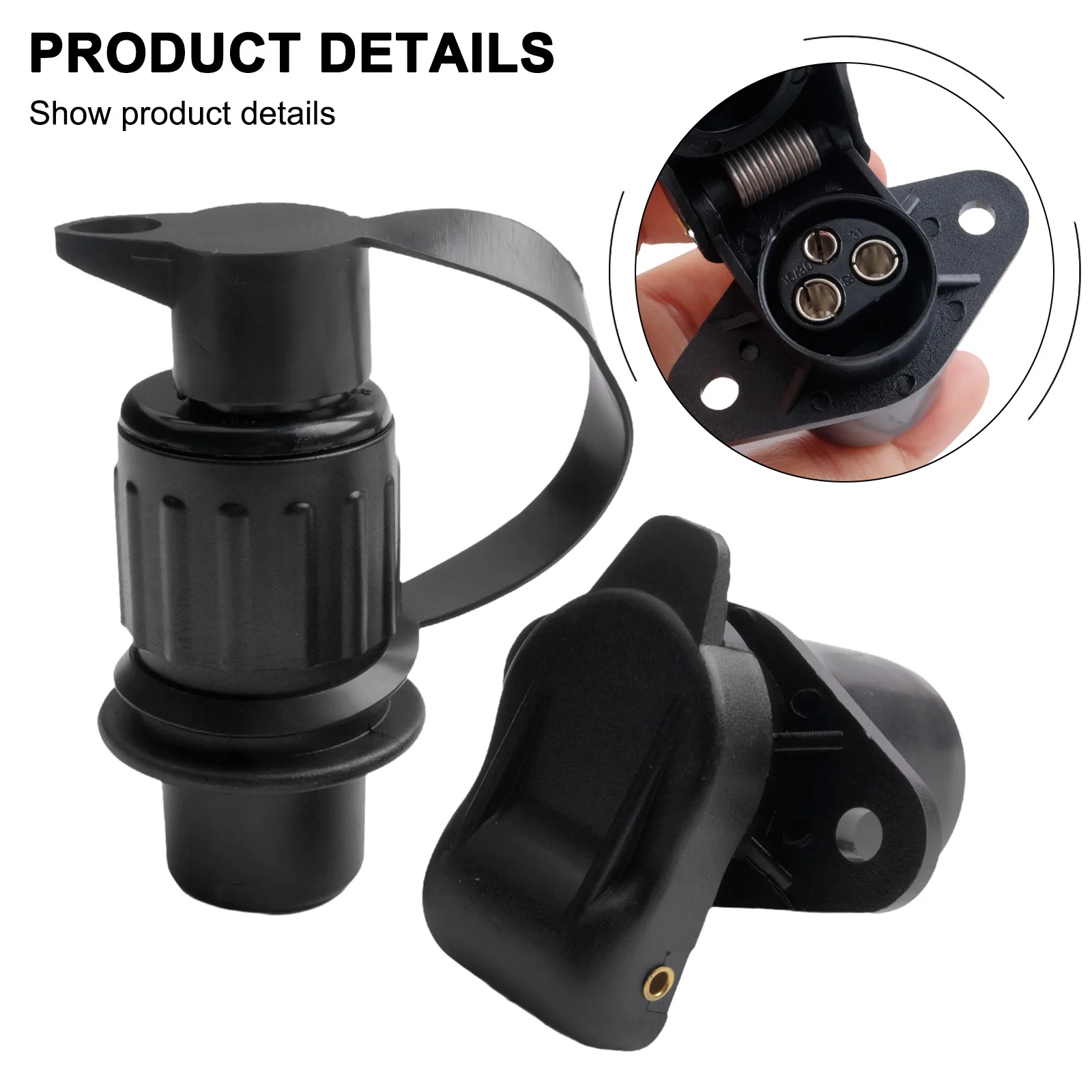 12V 3Pin Trailer Socket Connectors Round 3 Pole Plug-in Trailer Tractor For Caravans Trucks Motorhomes Boats Trailers.