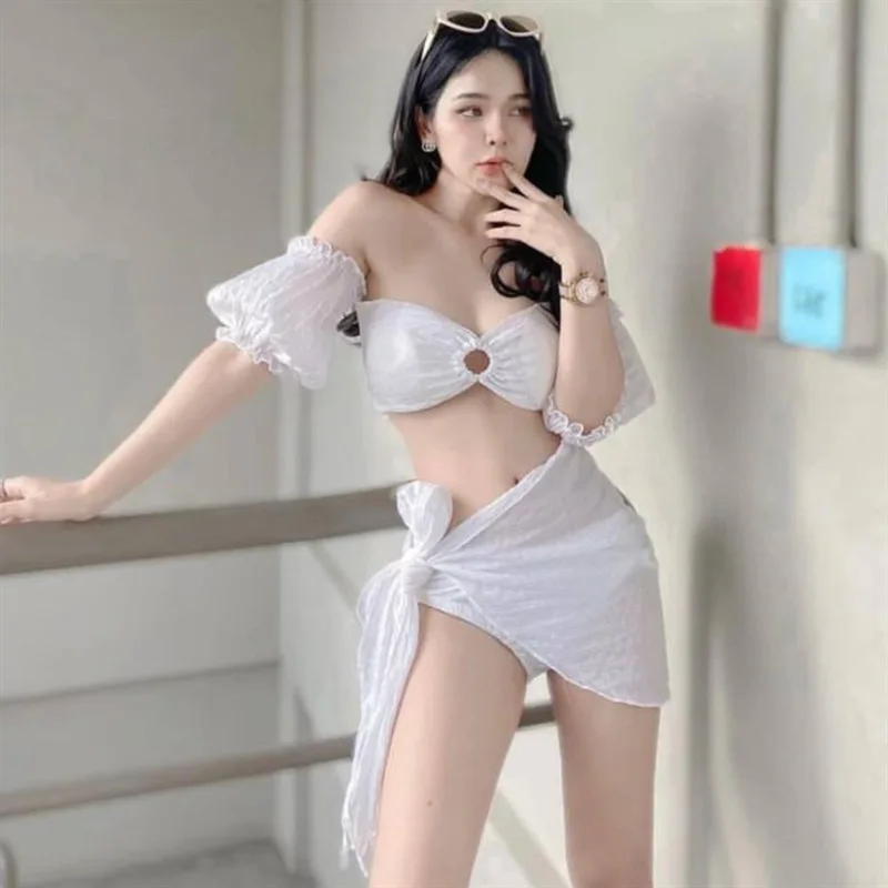 2023 nova moda feminina biquíni cor sólida banho sem costas sexy tankini de três peças maiô primavera quente micro biquíni