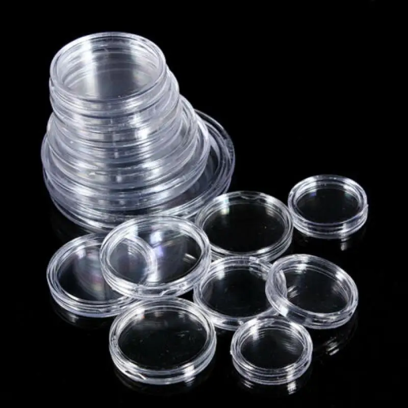 100/50/10Pcs 21-45mm Coinning Holder Capsules Clear Round Plastic Coinning Container Case for Coinning Collection Supplies