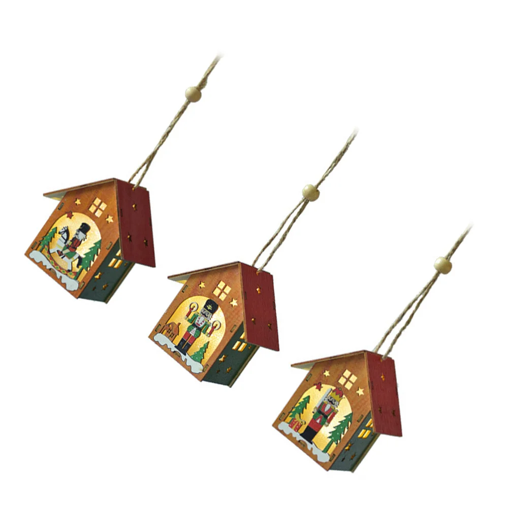 

3Pcs Walnut Nutcracker Soldier Xmas Hanging Pendant Wood Luminous Christmas Tree Decoration Festive Xmas Scene Hanging