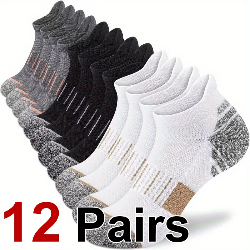 12 Paar atmungsaktive Laufsport-Socken für Herren und Damen, geruchsneutral, schweißabsorbierend, weich, bequem, für alle Jahreszeiten, Fitness- und Freizeitsocken