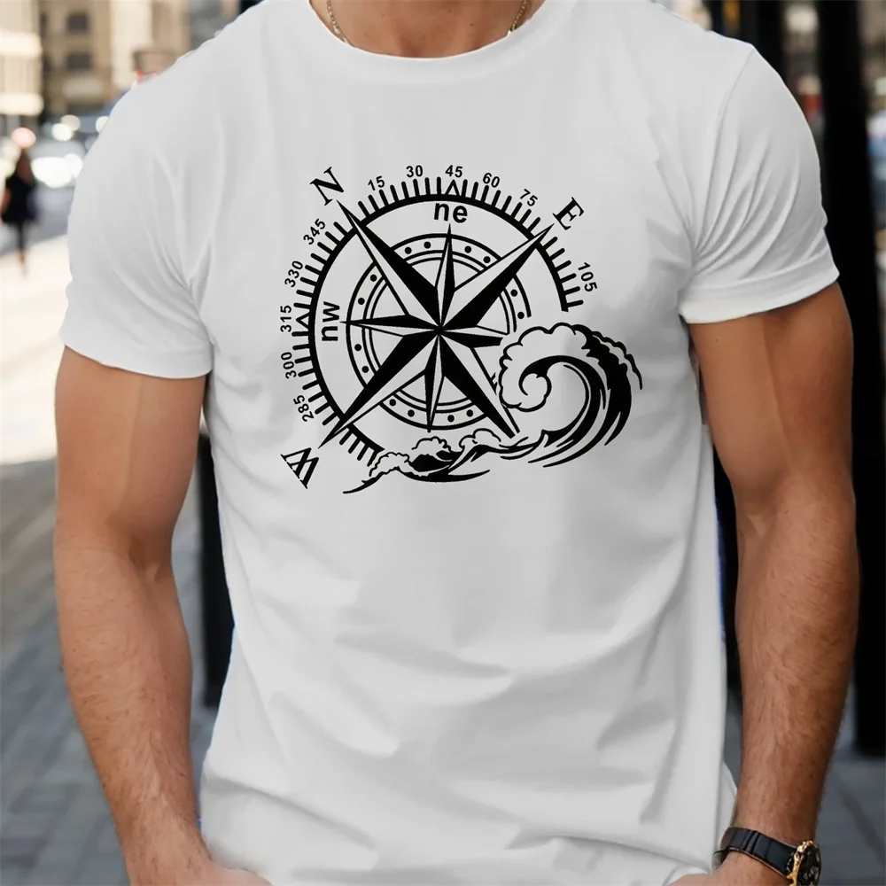 Vintage T-Shirt Nautical Pattern 3d Compass Casual Men\'s Tops Summer Short Sleeved T-Shirt Quick Drying Loose Plus Size Clothing