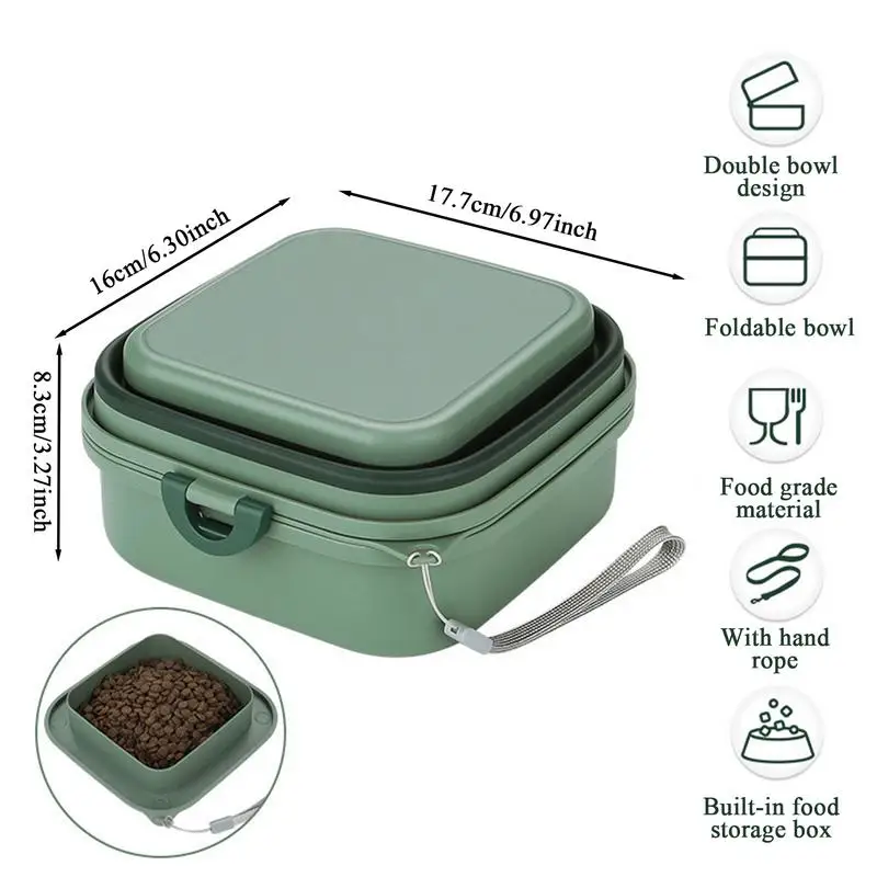 

2-in-1 Pet Food and Water Feeder Leak-Proof Portable Collapsible Dog Bowls with Lid for Traveling Daily Walks Camping Trips
