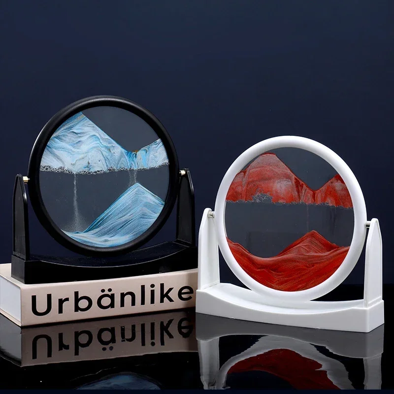 

Rotatable Sandscape Moving Sand Art Picture Flowing Sand Painting 3D Round Glass Quicksand Hourglass Office Home Decor Gift