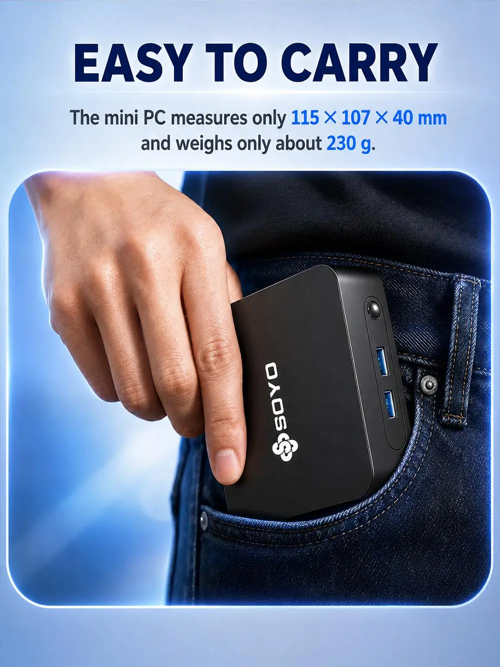 SOYO Windows 11 Pro Y5 Air Mini PC Intel Core i5‑4250U 8GB DDR3 RAM 128GB M.2 2280 SSD Desktop Computer Dual HDMI1.4 DP USB3.0