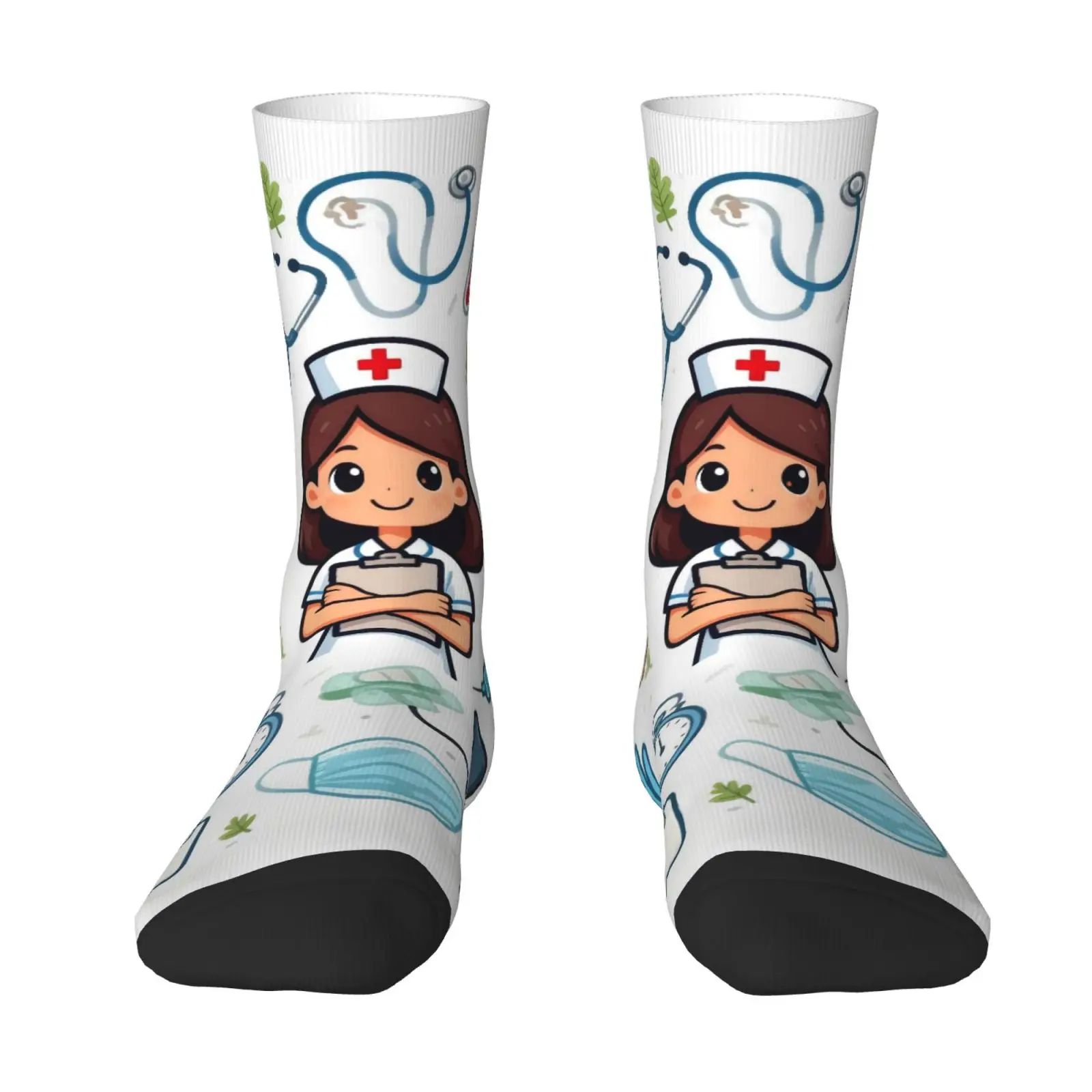 

Themed Mid Calf Socks Breathable Machine Washable Comfortable for Outdoor Sports Daily Wear Featuring Stethoscope Microscope