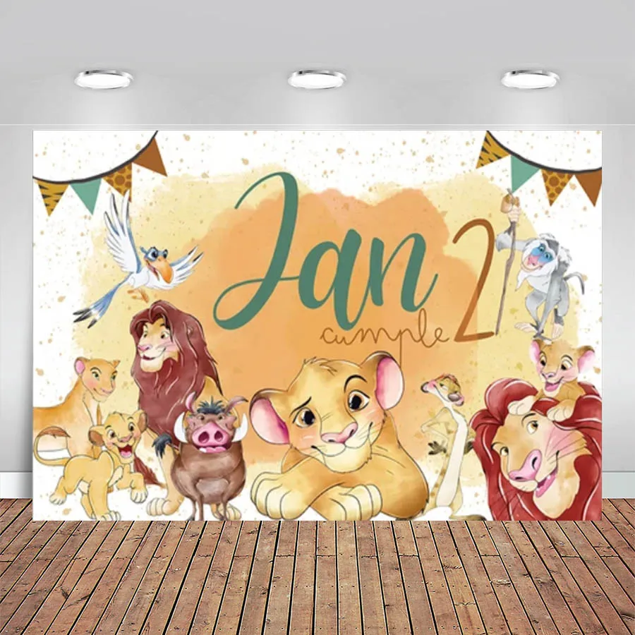 

Cartoon Lion King Simba Photography Backdrop for Boy Birthday Party Decoration Watercolor Roi Lion Background for Photo Studio