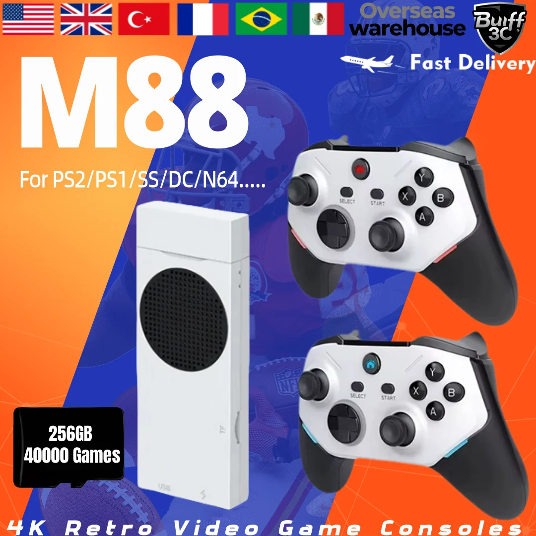 

BOYHOM M88 4K Console ARMMali-G52GPU Game Stick Retro Video Game Wireless Gamepad Built-in 20000 Game for PS2/PS1/SS/DC/N64 Gift