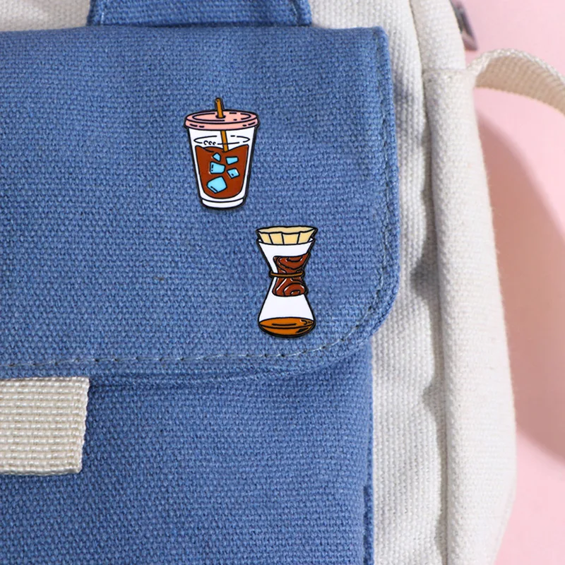 Vintage cartoon handmade coffee brooch cup coffee machine design pin clothing hat bag accessories badge patch gift