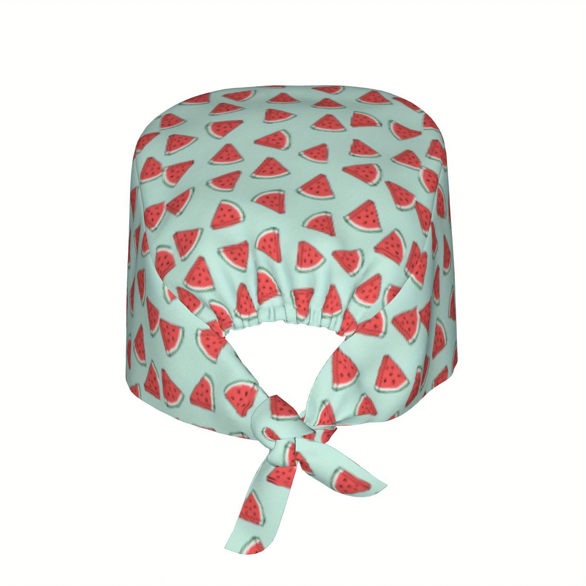 1pc Women's Watermelon Print Work Cap - Lightweight Adjustable Tie-Back Nurse Hat, Dustproof Chef & Cooking Cap, Comfortable Pol
