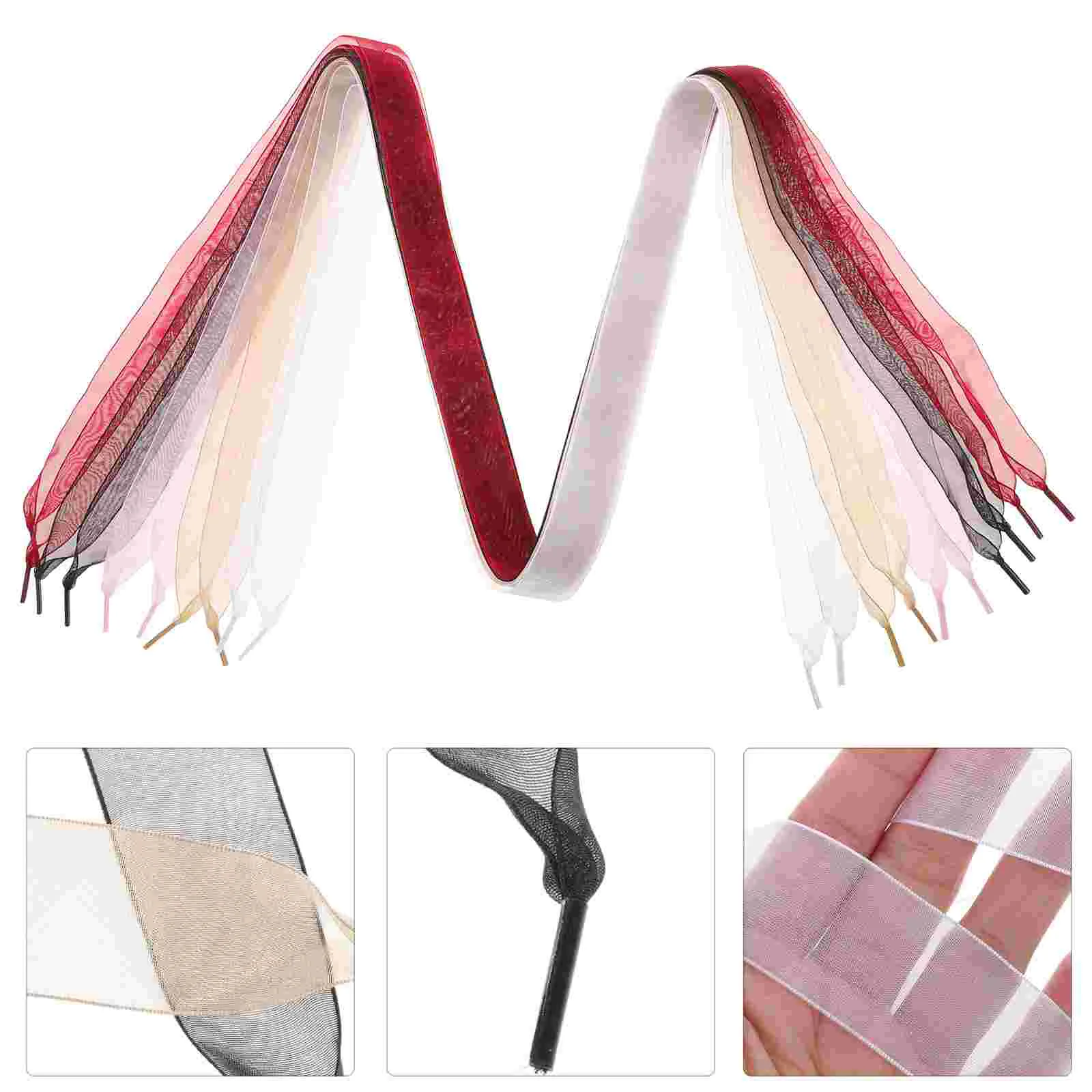 5 Pcs Colored Shoelaces Black Flat for Sneakers Pink Fat White Chiffon Miss Ribbon