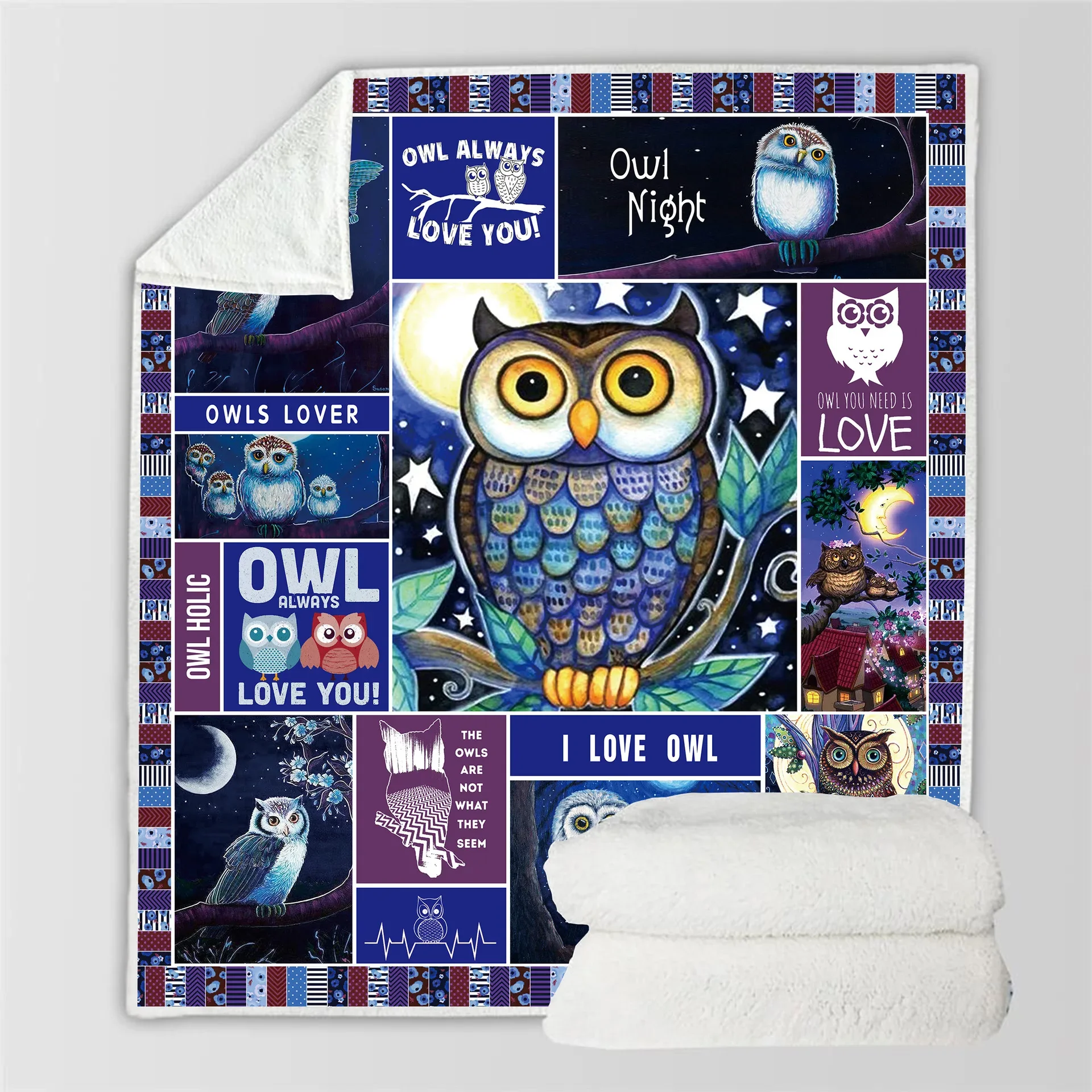 Owl hand-drawn owl 3D Quilt Blanket For Kids Adults Bedding Throw Soft Warm Thin Office Blanket With Cotton Quilt style-4