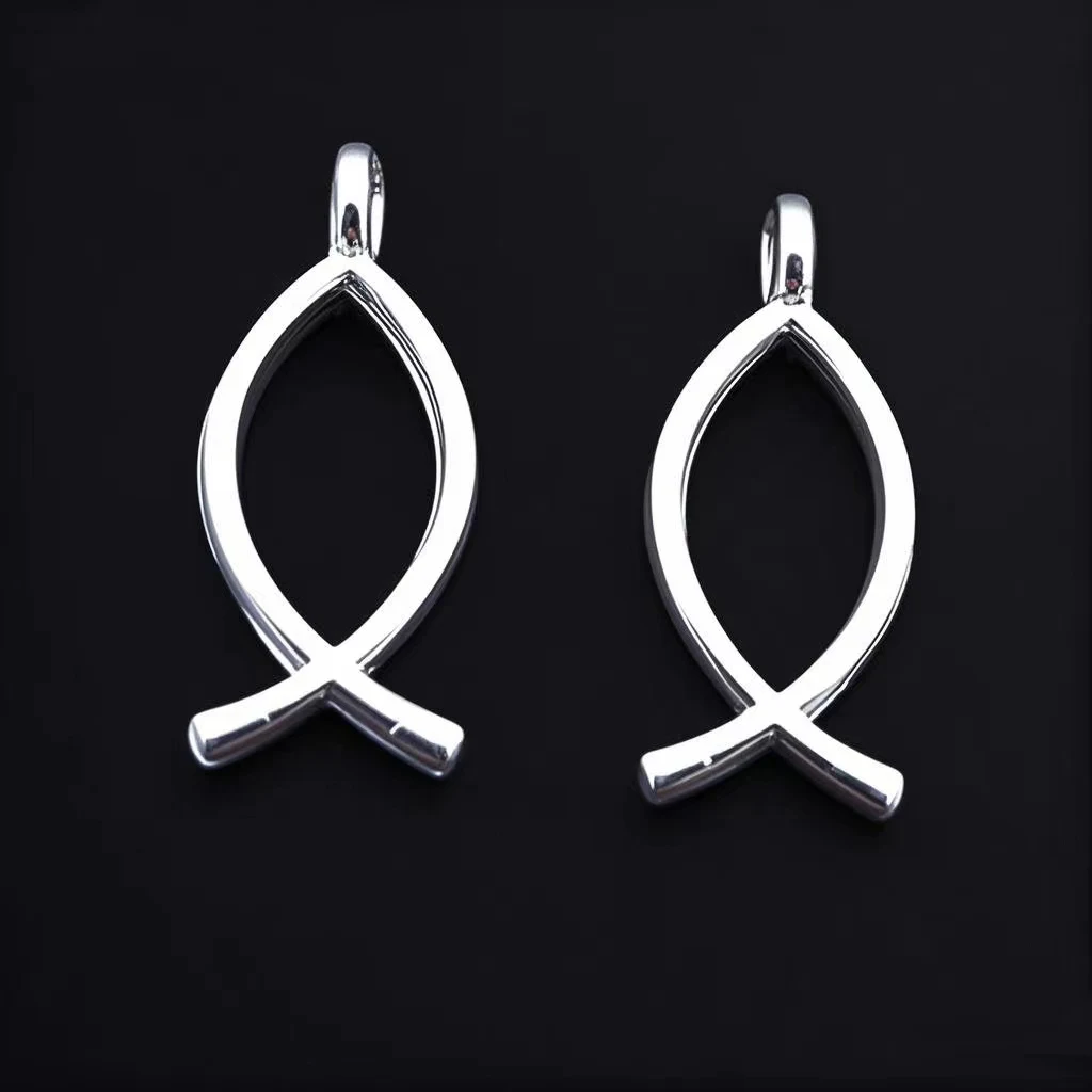 30Pcs/Lot 20x8mm Jesus Fish Christian Fish Charms Pendants For Jewelry Making Antique Silver Color