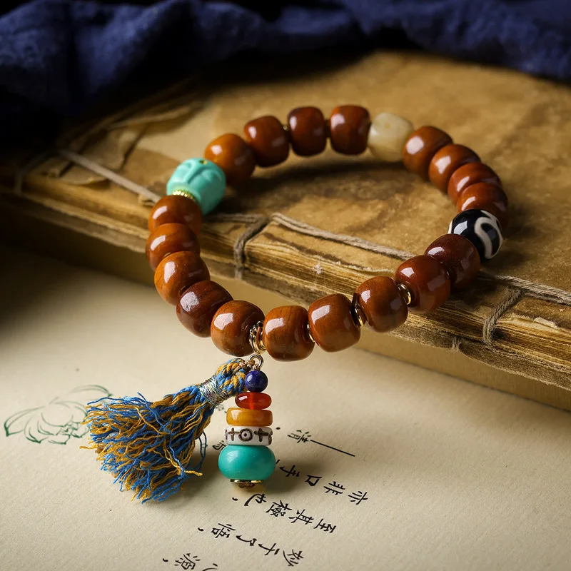 Tibetan-Style Bone Bead Bracelet, Featuring Imitation Turquoise Buddha And Mantra Beads