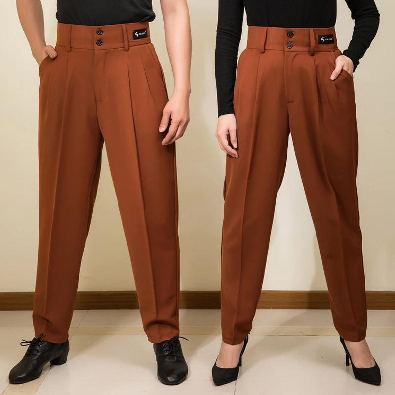 Coppia Pantaloni da ballo latino Pantaloni da ballo da sala a vita alta Uomo Donna Cha Cha Abiti da pratica Pantaloni da competizione latina DNV17981