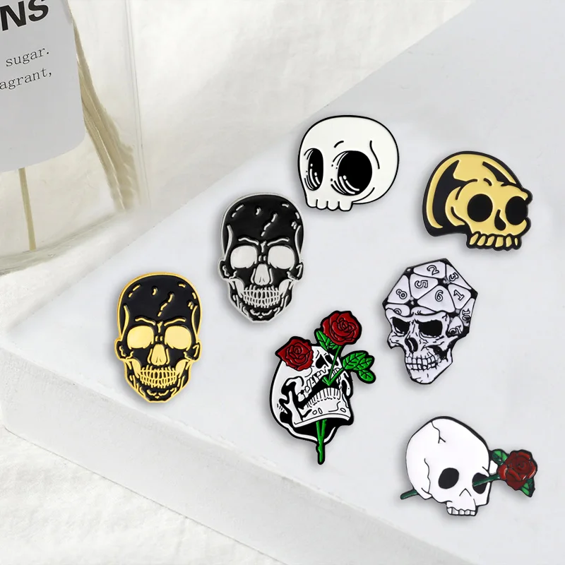 Skull Series Punk Badges Brooches Skeleton Rose Combination Denim Enamel Lapel Pins Gifts for Medicine Friends Jewelry Wholesale image 4