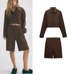 Autumn and Winter New Women Set Draping Short Shirt 86342 High Waist Draping Casual Shorts 6929508