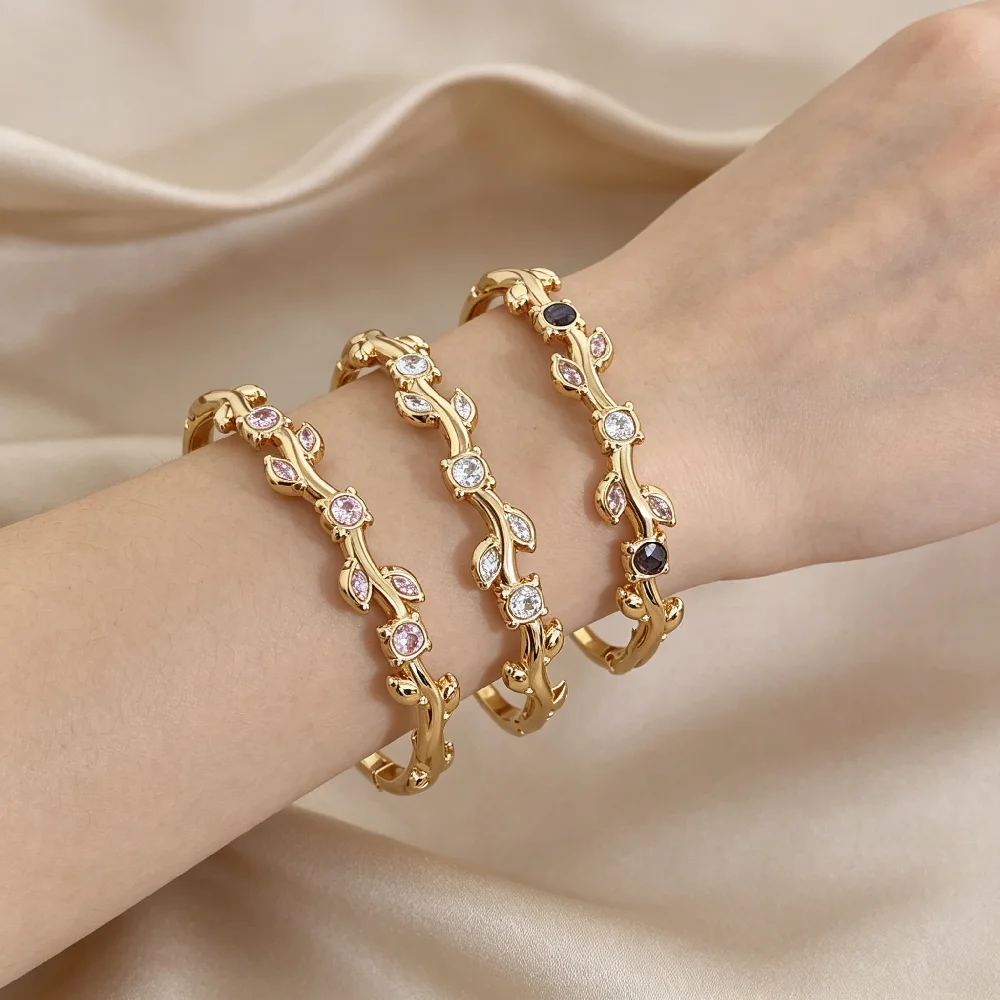Greatera Three Color Woman Stainless Steel Vine Bracelet Set Dainty Zircon Bangle Party Classic Waterproof Jewelry Gift