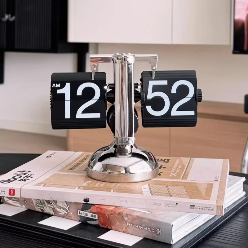 

Modern simple living room, home desktop mechanical clock, decoration creative page turning, clock desktop ornament