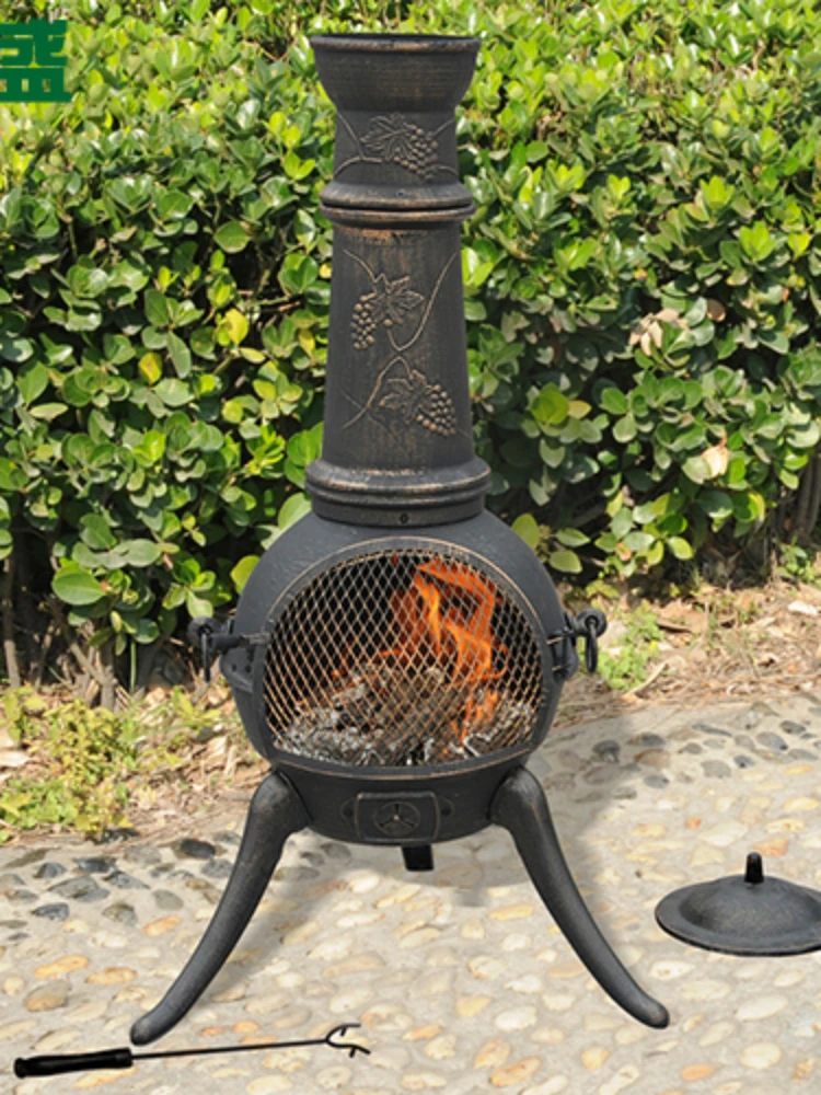 Outdoor Cast Iron Barbecue Real Fire Fireplace European Antique Oven Heating Stove