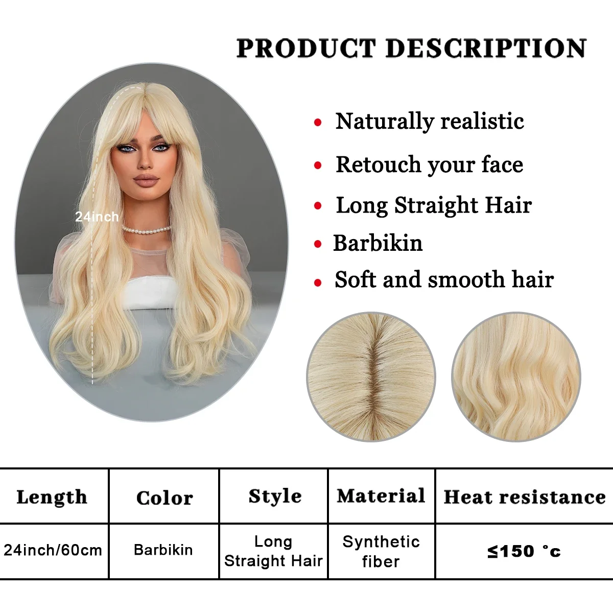 Peluca rubia larga PARK YUN Barbie para mujer, cabello sintético ondulado, calor de alta densidad, fiesta diaria, Cosplay de Halloween