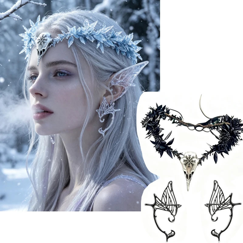 3pcs set Elf Ear Cuff Fairy Ear Wrap Non-Piercing Fantasy Earring for Women Cosplay Gothic Halloween Costume Ear Jewelry