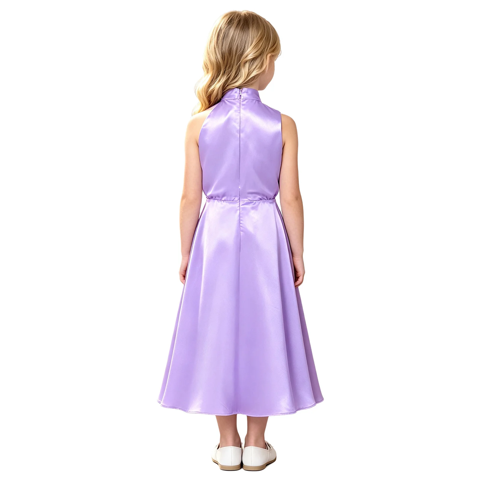 Kids Girls Formal Party Dresses Sleeveless Ruched Bodice Elegant Princess Dress Child Satin Wedding Gown for Pageant Banquets